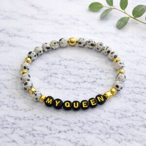 MY QUEEN Dalmatian Jasper Crystal Bracelet 6mm Beads Jewelry Gift Ready